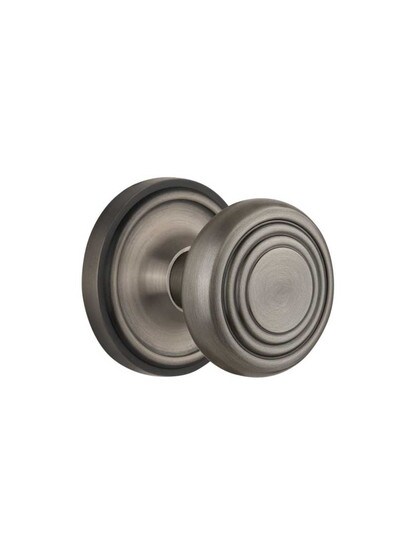 Classic Rosette Door Set with Streamline Deco Knobs in Antique Pewter.